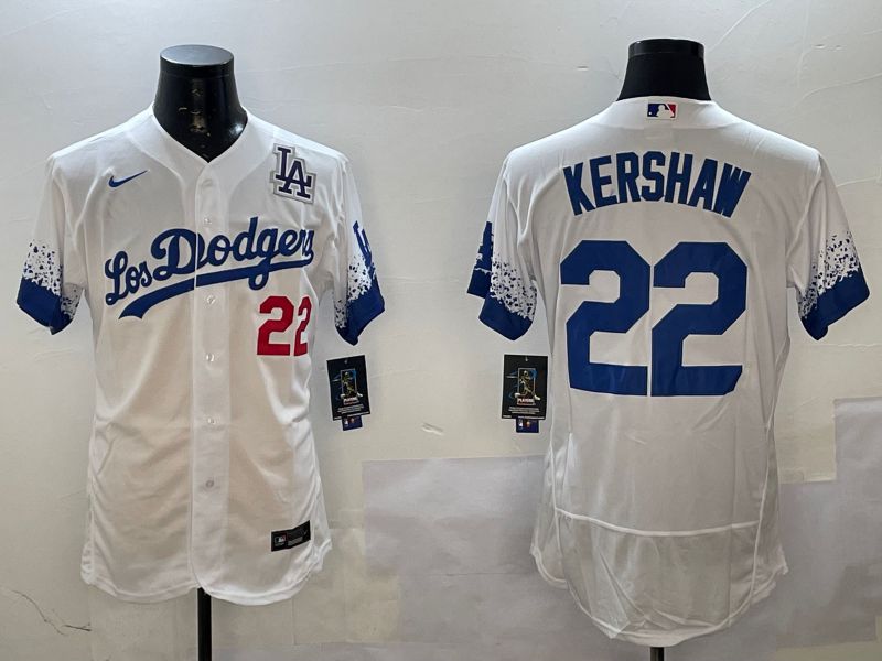 Men Los Angeles Dodgers #22 Kershaw White City Edition Elite Nike 2025 MLB Jersey style 3